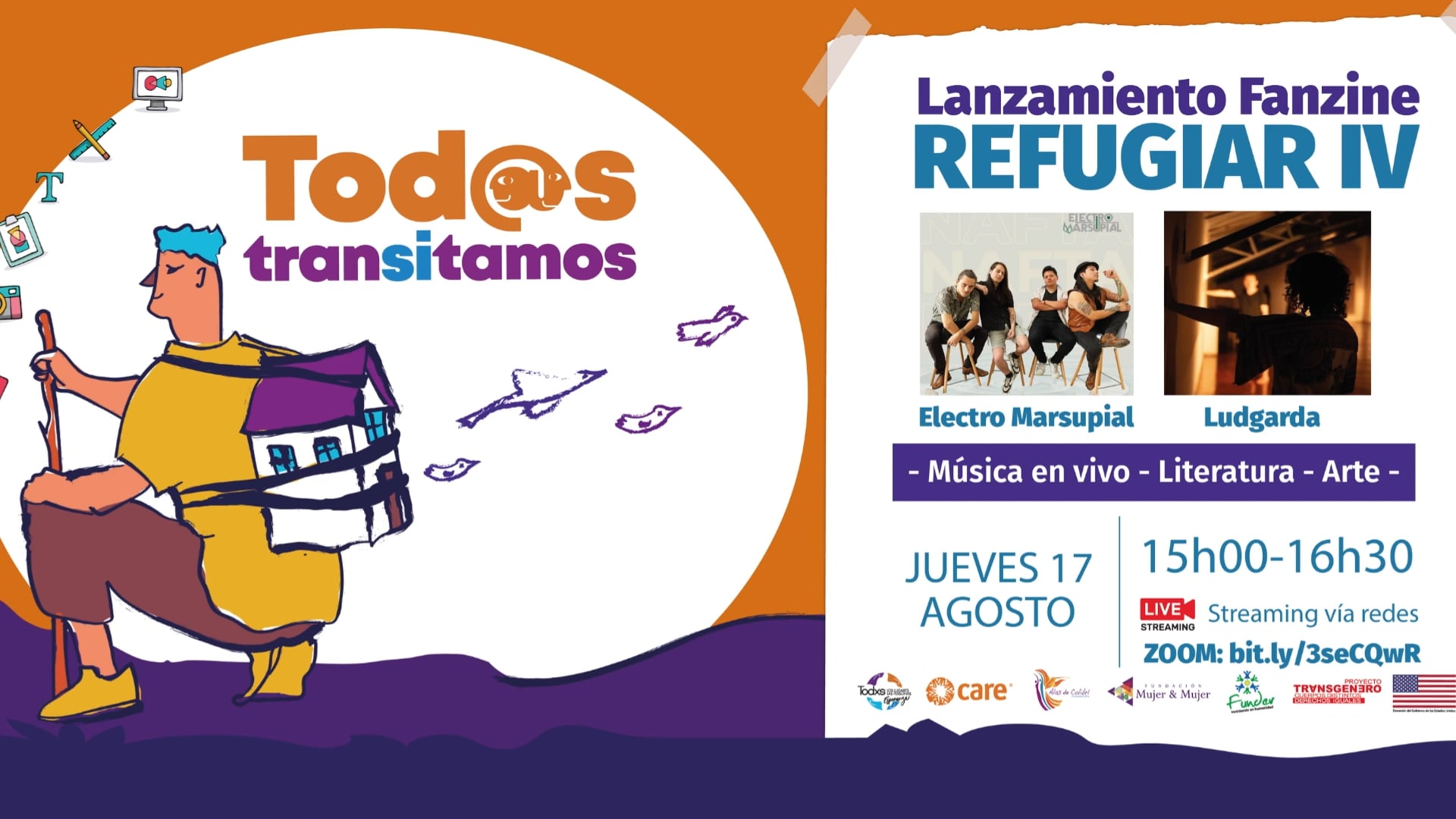 Evento de CARE con banda en vivo, integración de micrófonos y transmisión multiplataforma